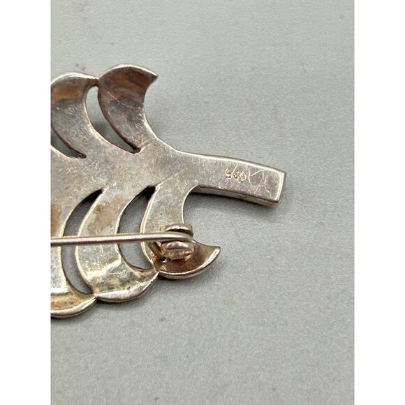 Vintage Sterling Silver & Marcasite Leaf Brooch Pin Classic Jewelry - Picture 6 of 7